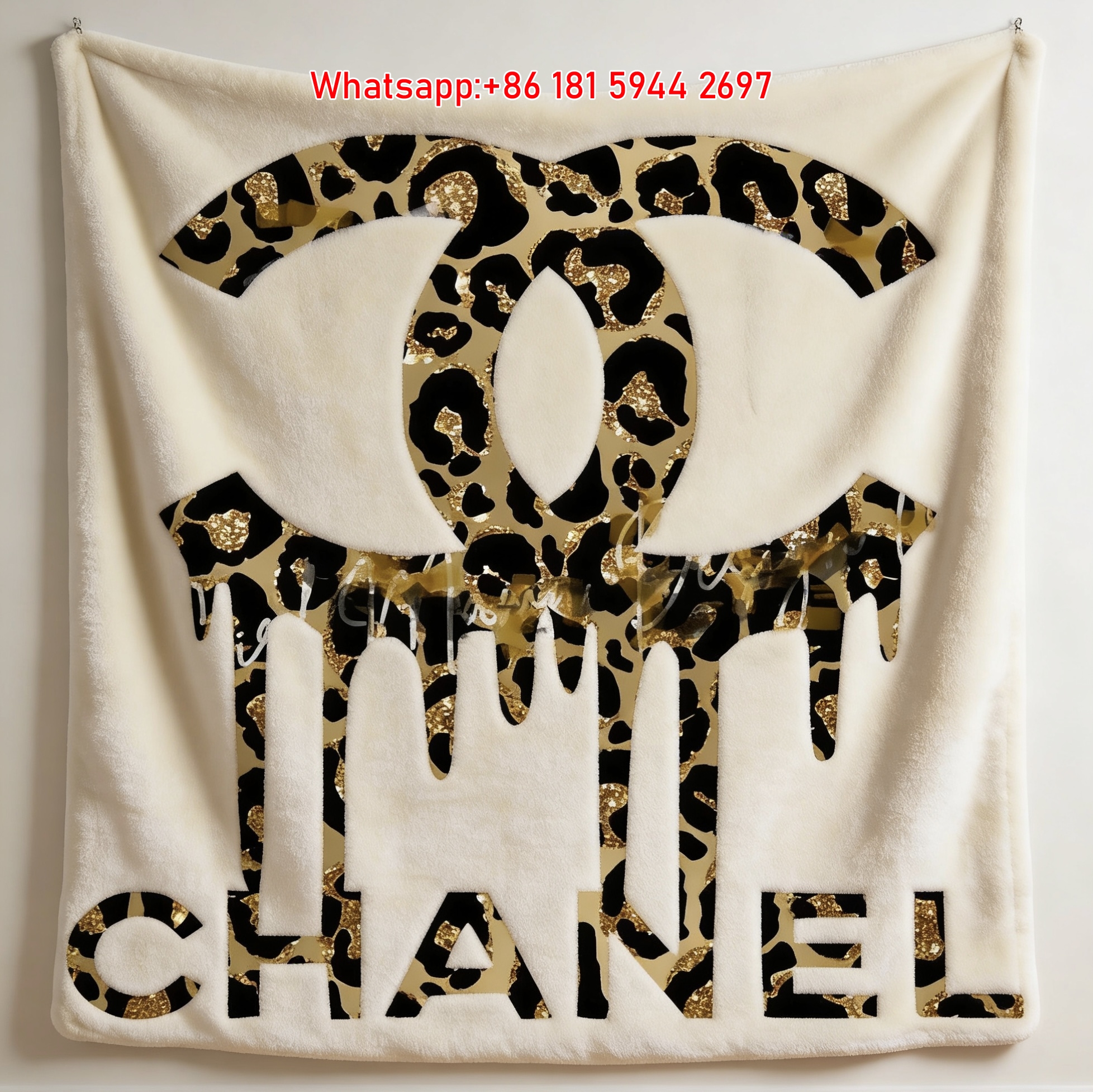 Chanel Dripping Leopard Print Flannel Sofa Throw Blanket IMG_7260